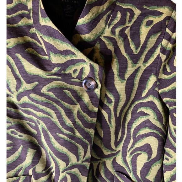 Silklano 100% Silk Blazer Womens Size XL Animal Print Asymmetric Front Jacket - Picture 5 of 8